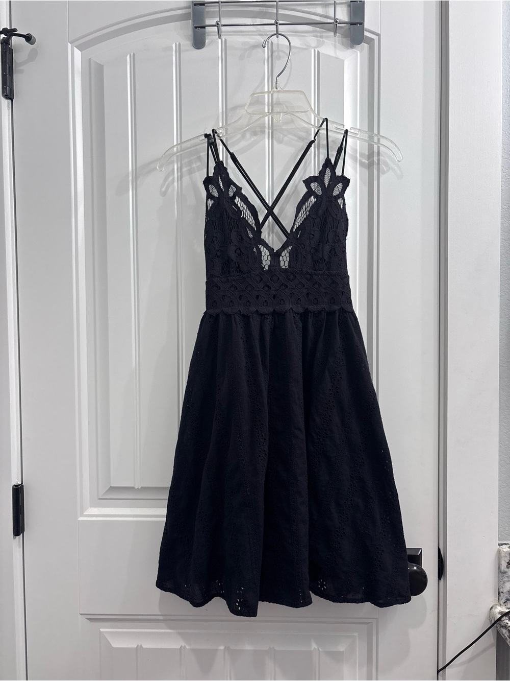Hummingbird Black Eyelet Lace Dress with Crisscross Straps